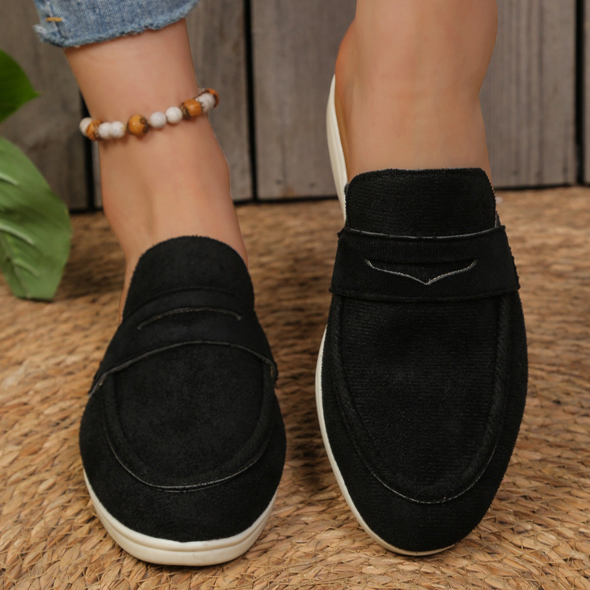 Round Toe Slip-Ons in Black