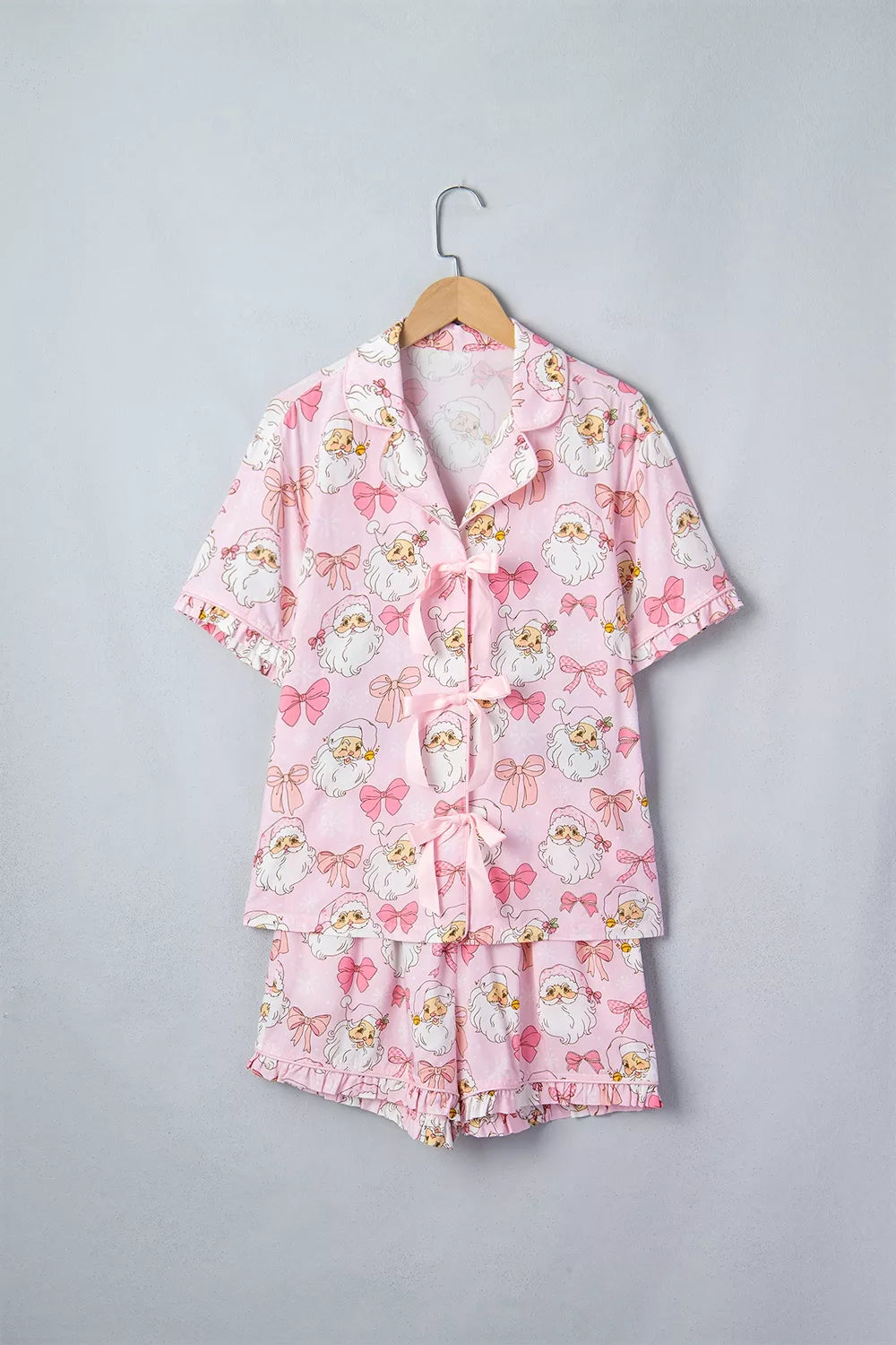 Santa Print Paneling Shift Silhouette Short Sleeve Lounge Set - Lilixa.store