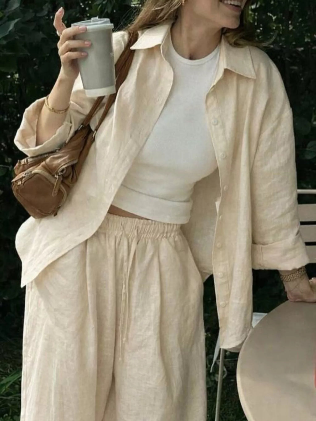 Button Up Long Sleeve Shirt and Pants Set - Lilixa.store
