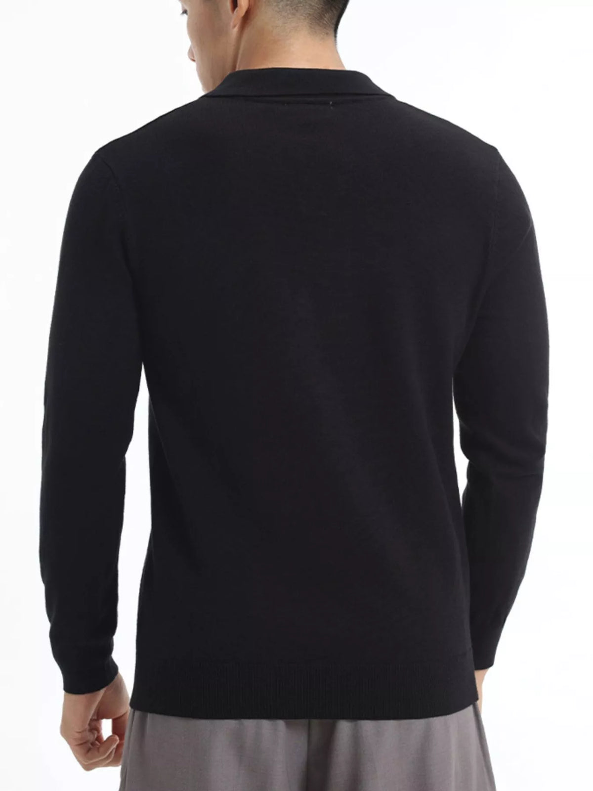 Men's Plus Size Long Sleeve Polo Collar Knit Top