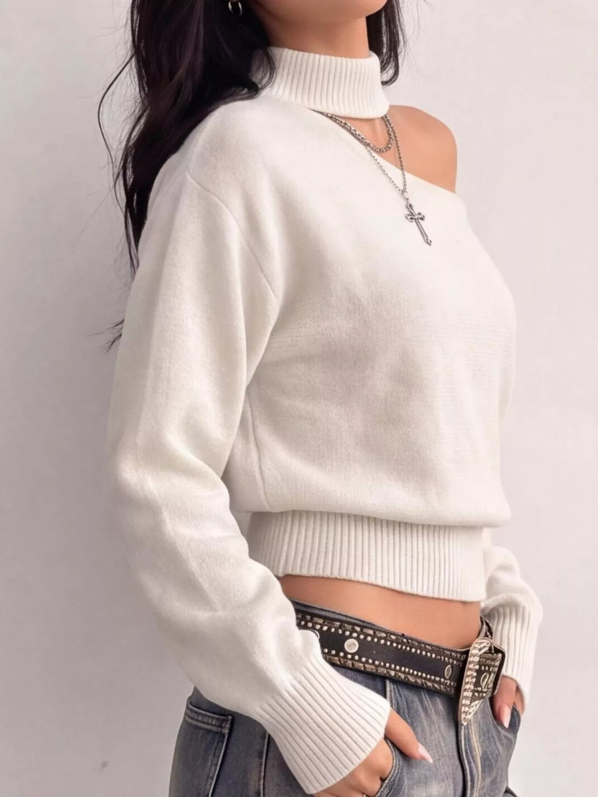 Cold-Shoulder Dropped Shoulder Sweater