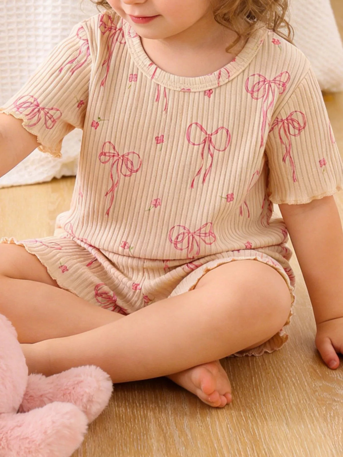 Children's Bow Ribbed Knit Top and Shorts Set - Lilixa.store