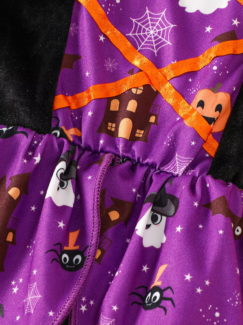 Children's Halloween Hooded Cape and Printed Dress Witch Costume Set - Lilixa.store