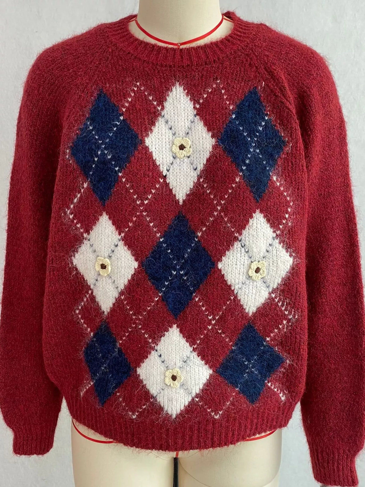 Argyle Pattern Raglan Sleeve Sweater, view 21