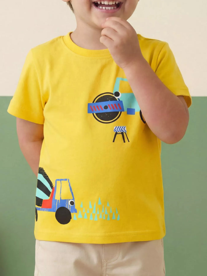 Children's Construction Truck Graphic Short Sleeve T-Shirt - Lilixa.store