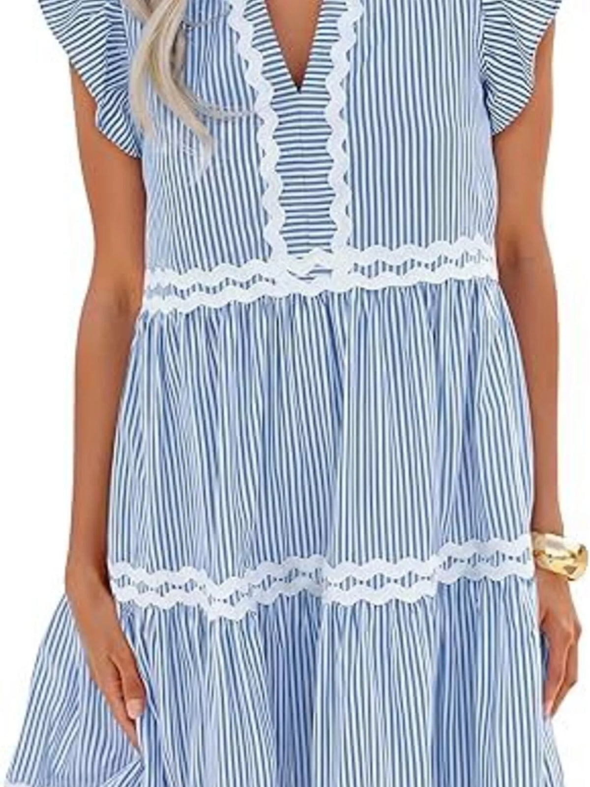 Striped Ruffle Sleeve Tiered Dress, view 4