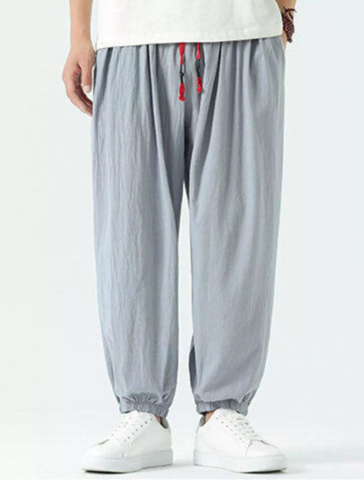 Men's Drawstring Wide Leg Relaxed Fit Pants in Light Blue