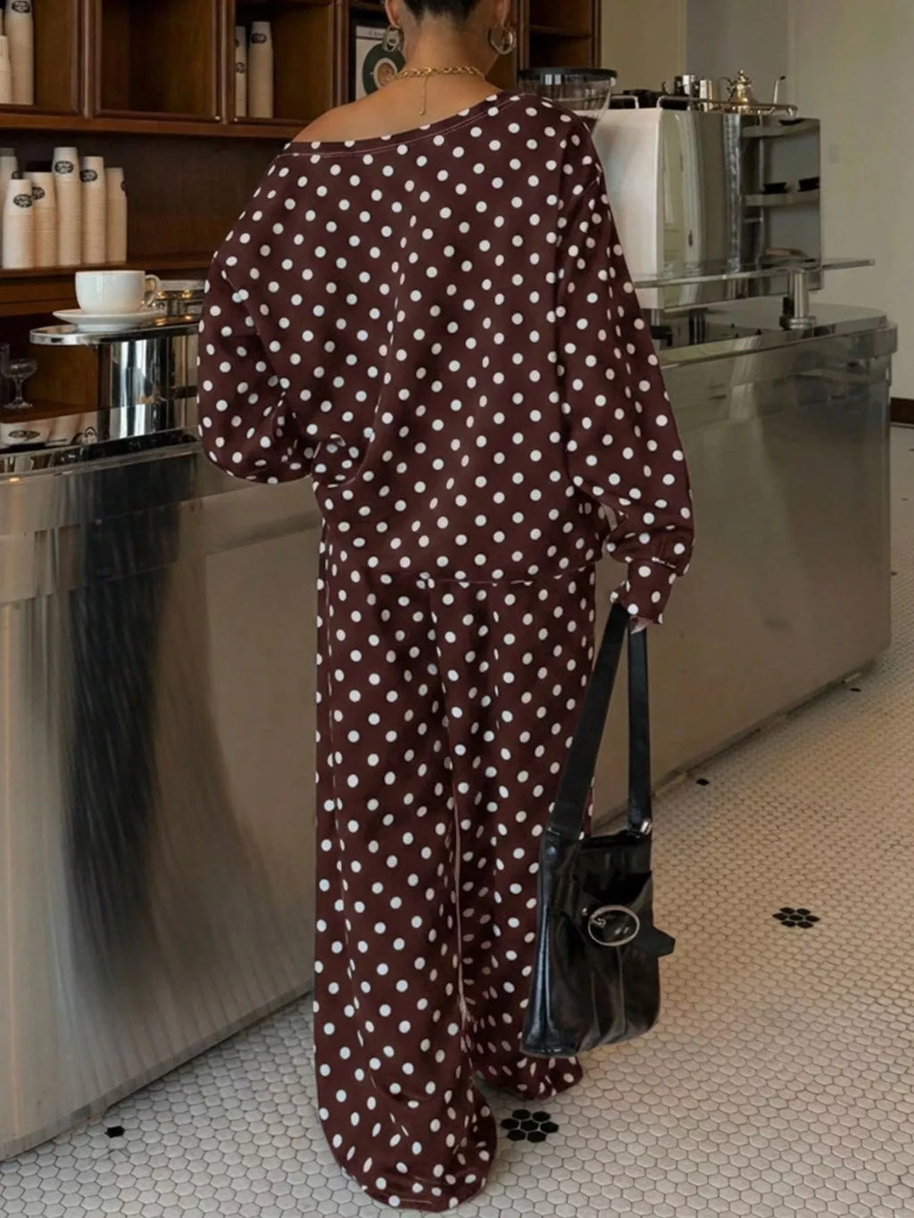Polka Dot Boat Neck Top and Pants Set - Lilixa.store