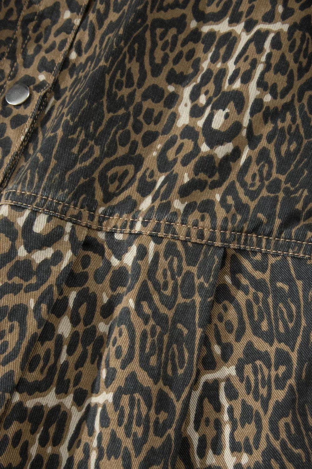 Leopard Print Puff Sleeve Denim Dress, view 9
