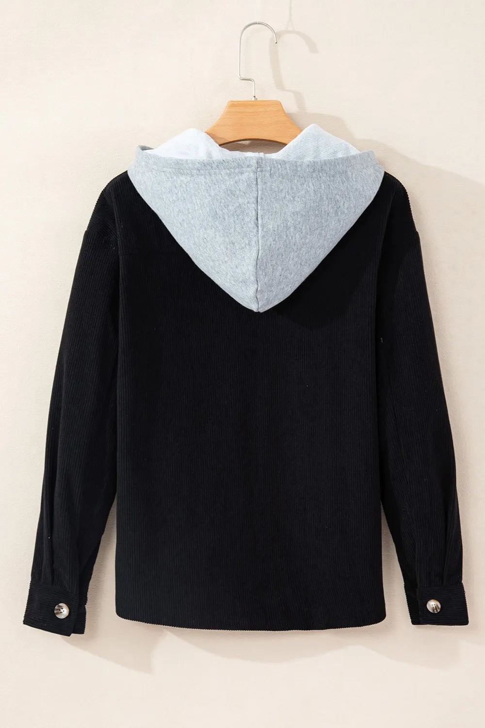Drawstring Button Up Long Sleeve Hooded Jacket, view 10