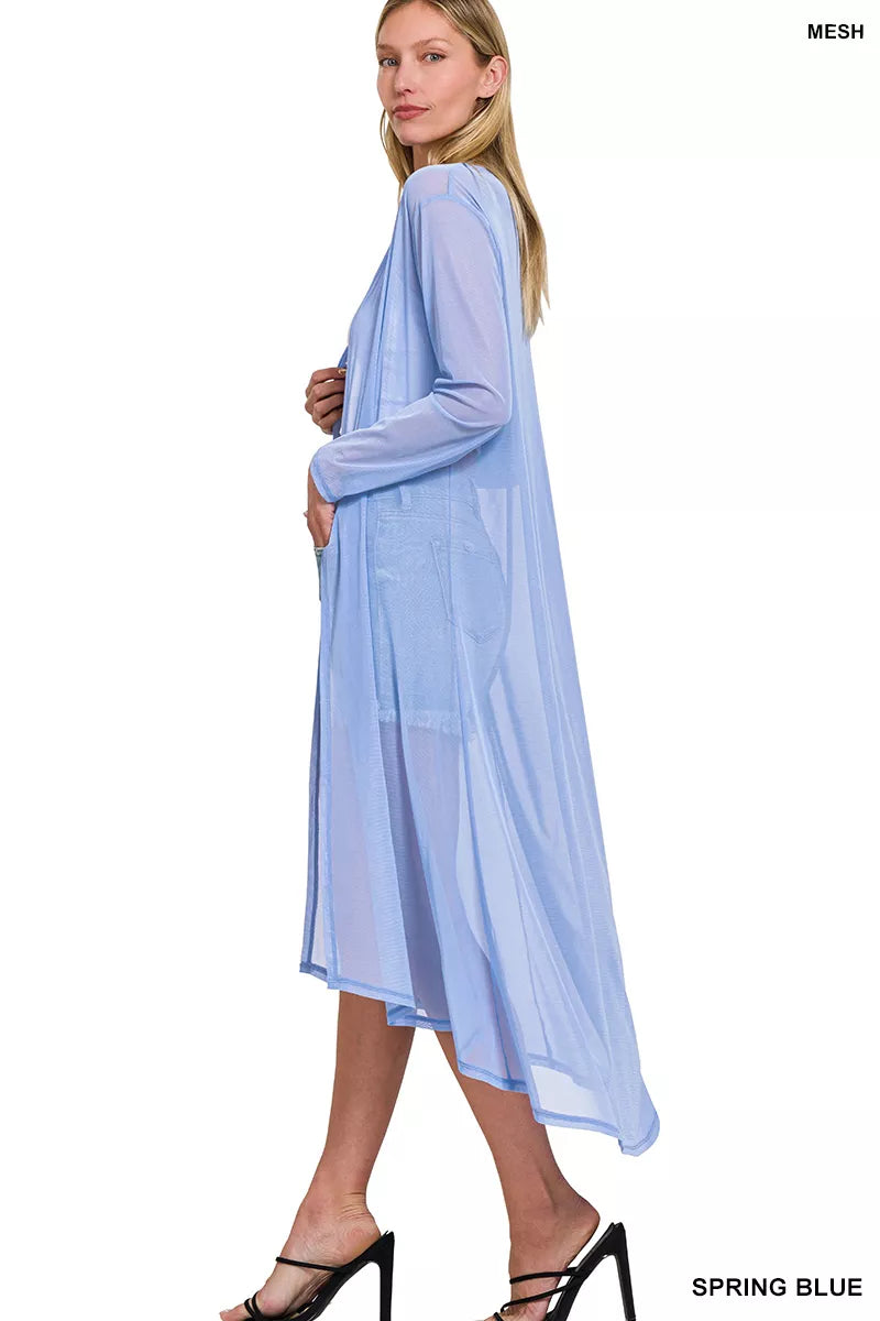 Zenana Mesh Open Front Cardigan - Lilixa.store