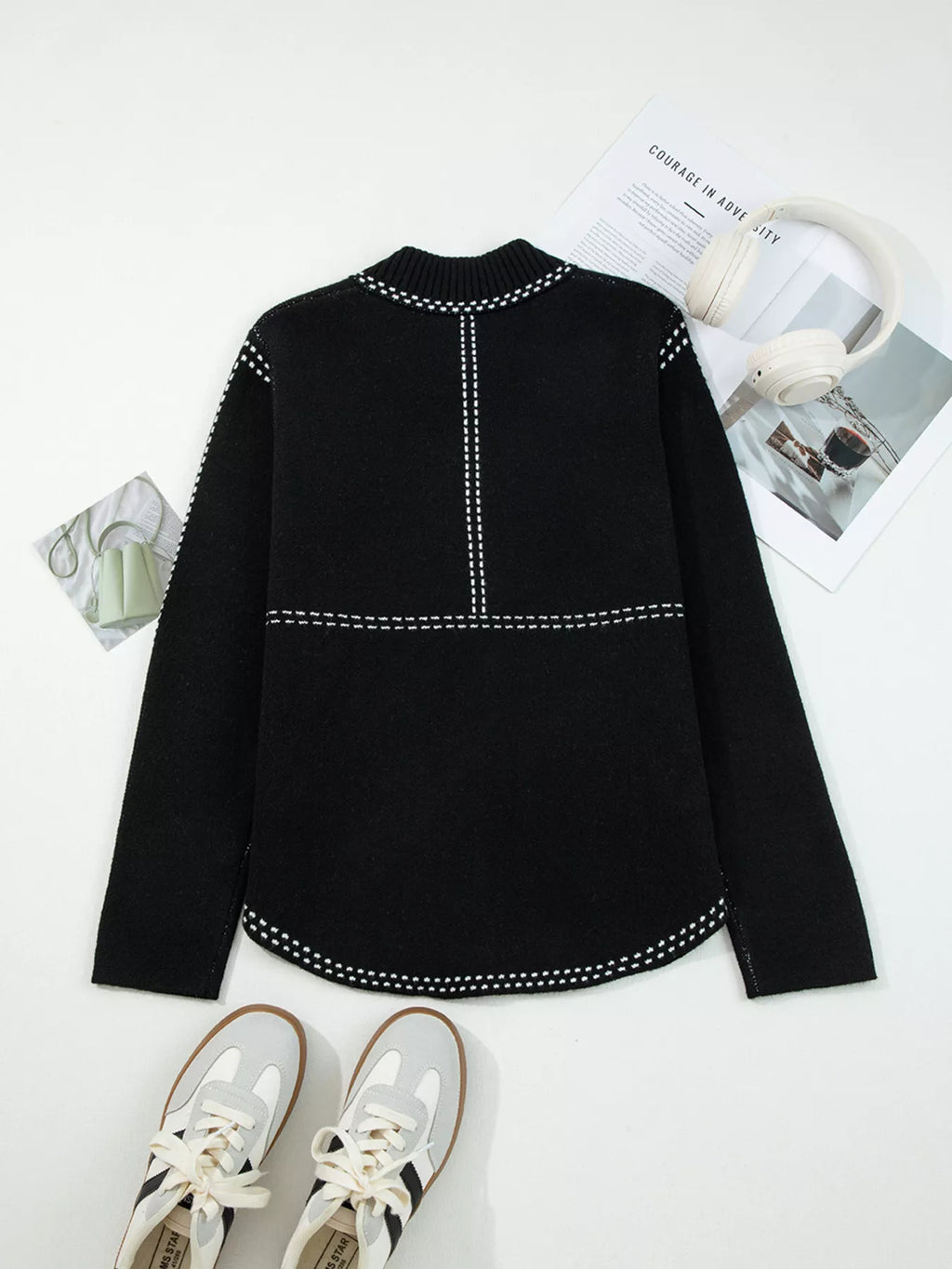Contrast Trim Button up Sweater Cardigan - Lilixa.store