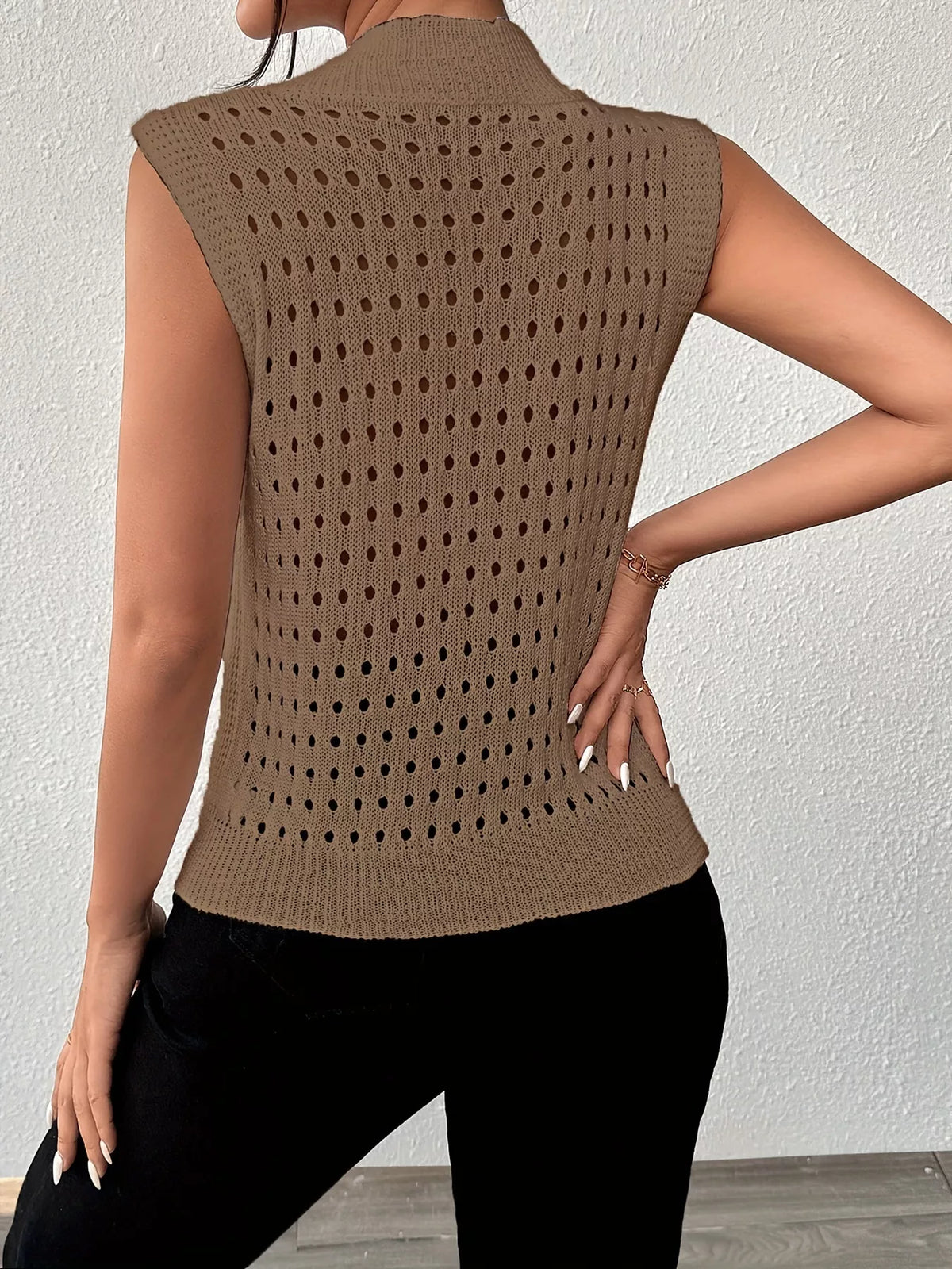 Hollow Out Round Neck Knit Tank, view 17