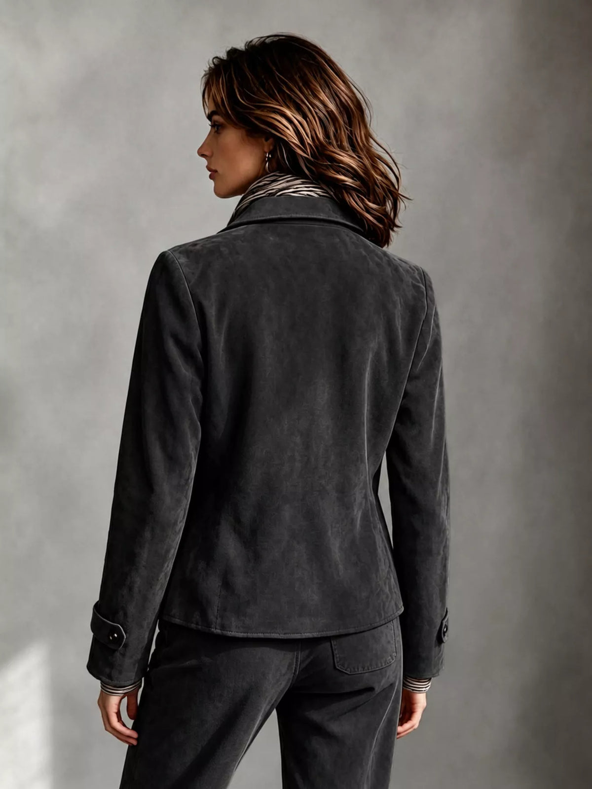 Full Size Suede Utility Blazer with Button-Front Detail Plus Size, view 5