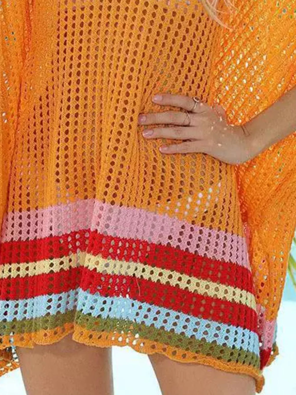 Crochet Rainbow Trim Cover-Up Dress - Lilixa.store
