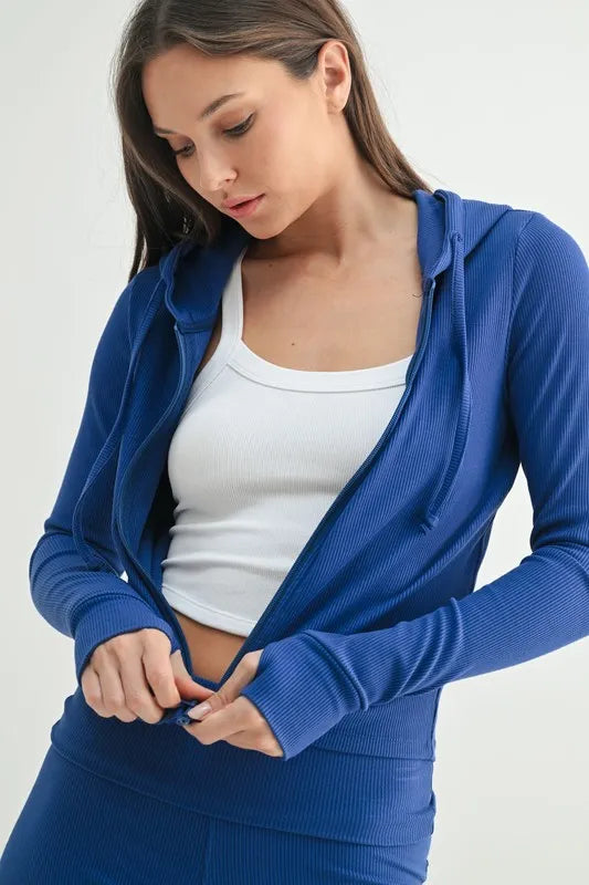 MONO B Ribbed Long Sleeve Hoodie, view 4