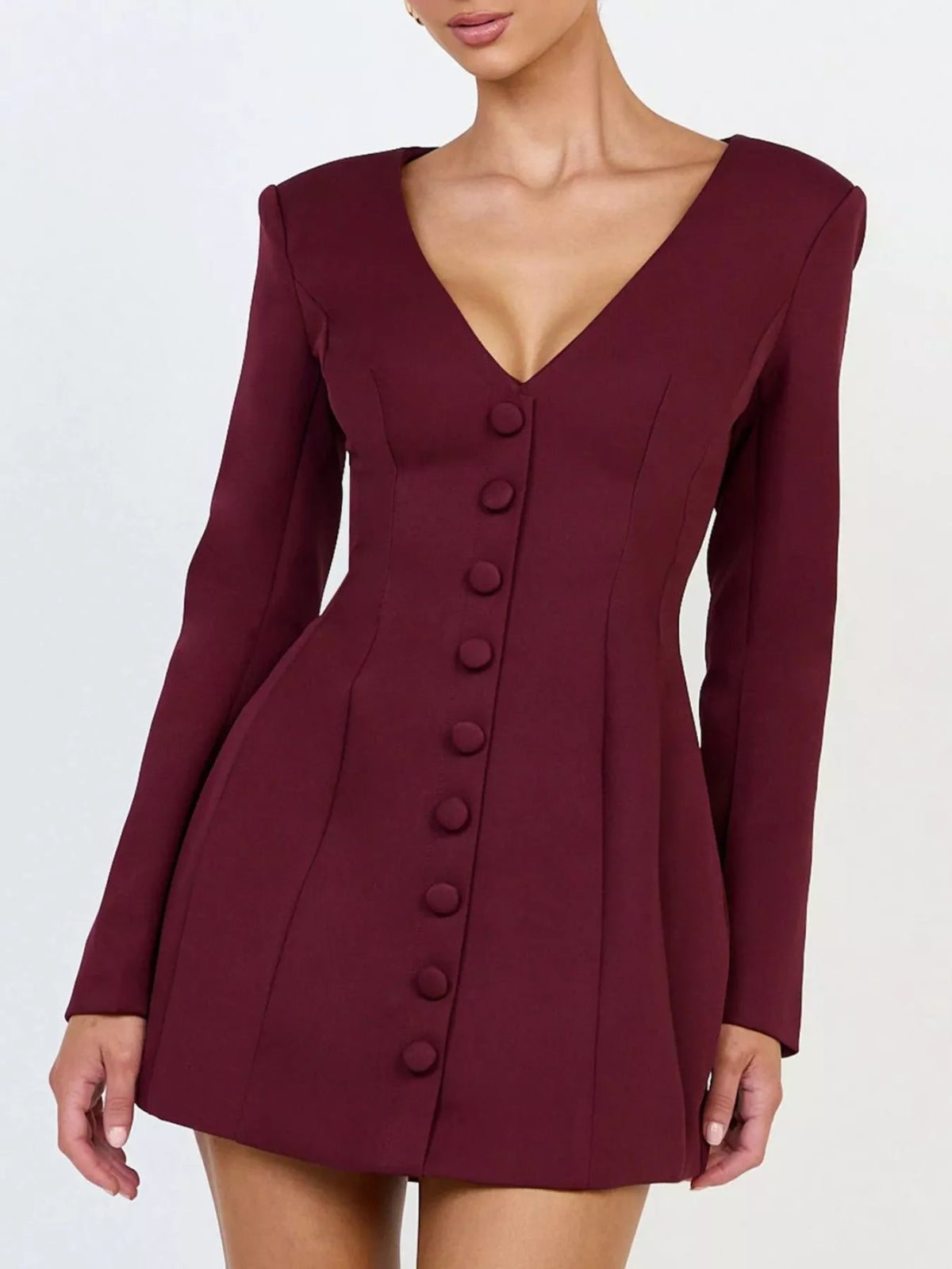 Deep V-Neck Button-Down Blazer Dress, view 2