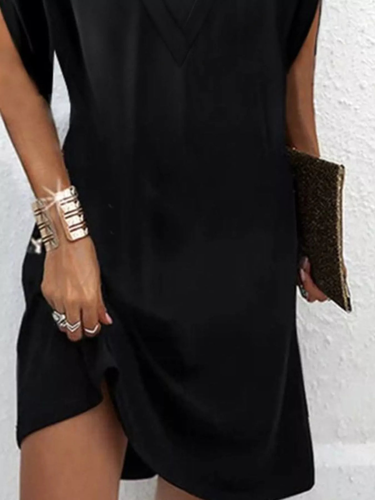 Full Size V-Neck Slit Sleeve Mini Dress Plus Size - Lilixa.store