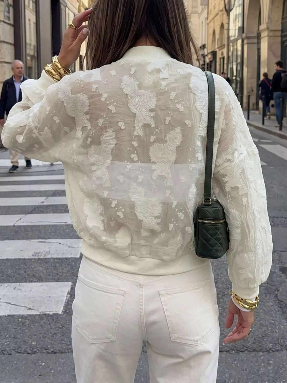 Jacquard Zip Up Long Sleeve Jacket