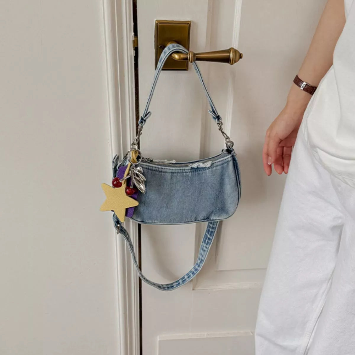 Star Charm Denim Shoulder Bag - Lilixa.store