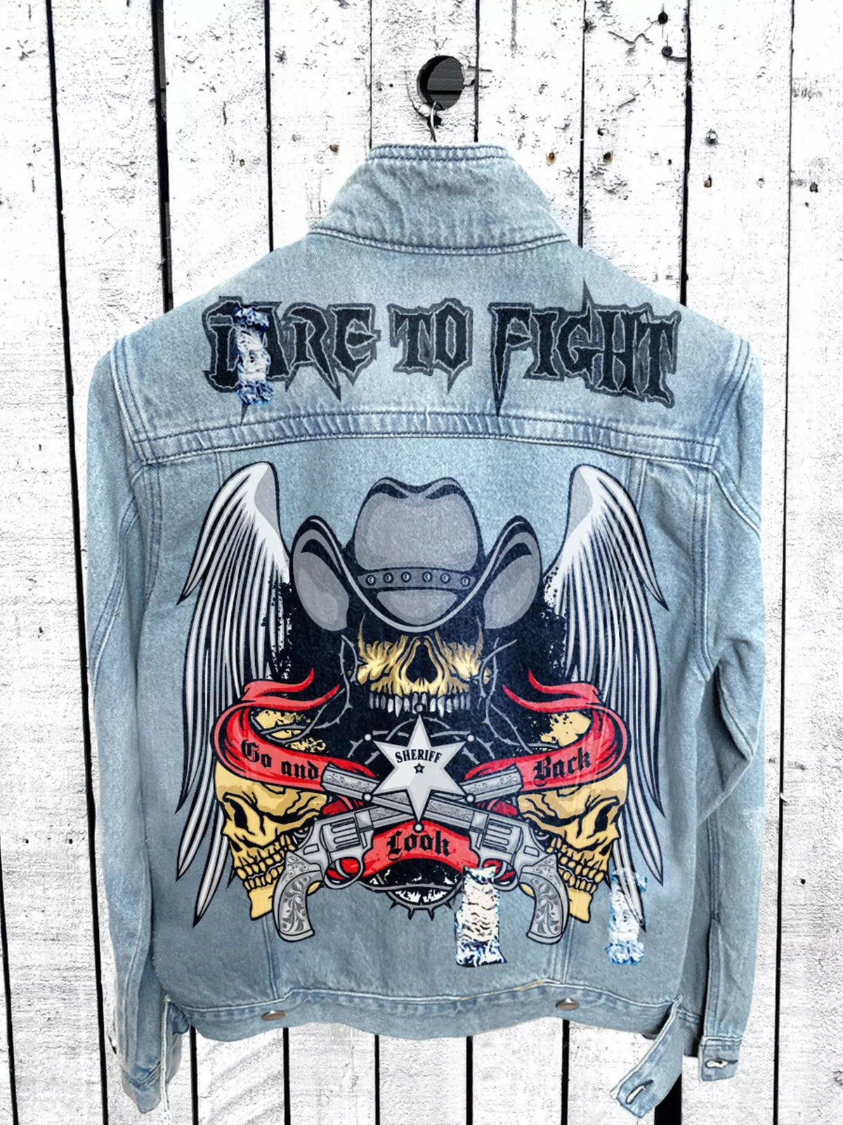 Men's Full Size Graphic Back Button Up Denim Jacket Plus Size - Lilixa.store