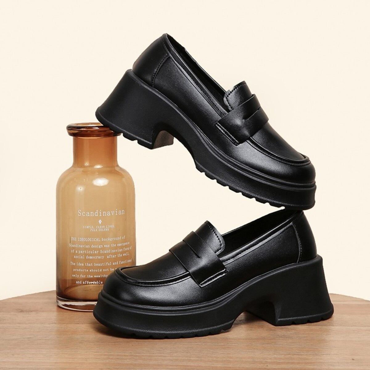 Round Toe Block Heels Loafers, view 3