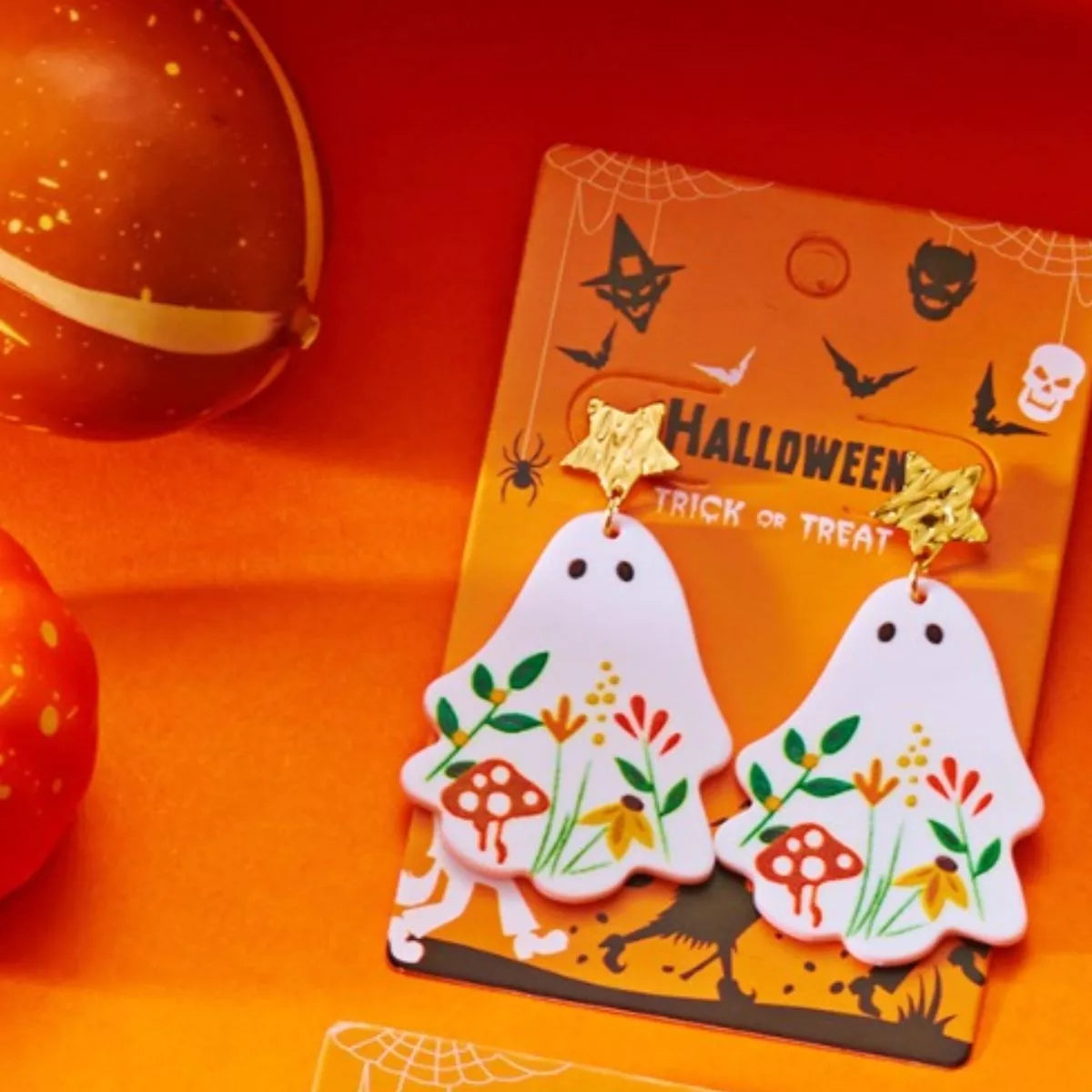 Whimsical Ghost Earrings with Floral Design - Lilixa.store