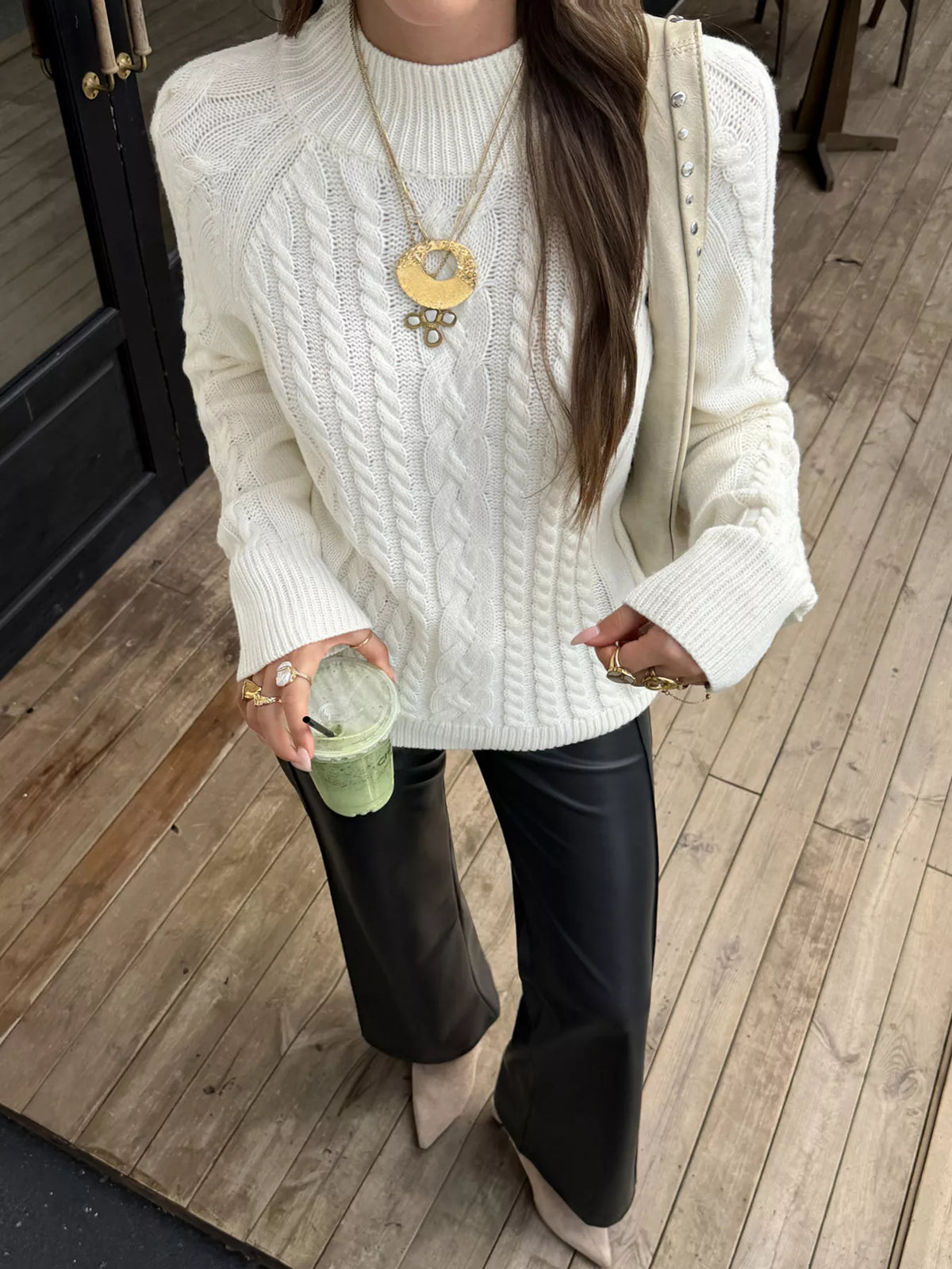 Mock Neck Cable-Knit Sweater - Lilixa.store