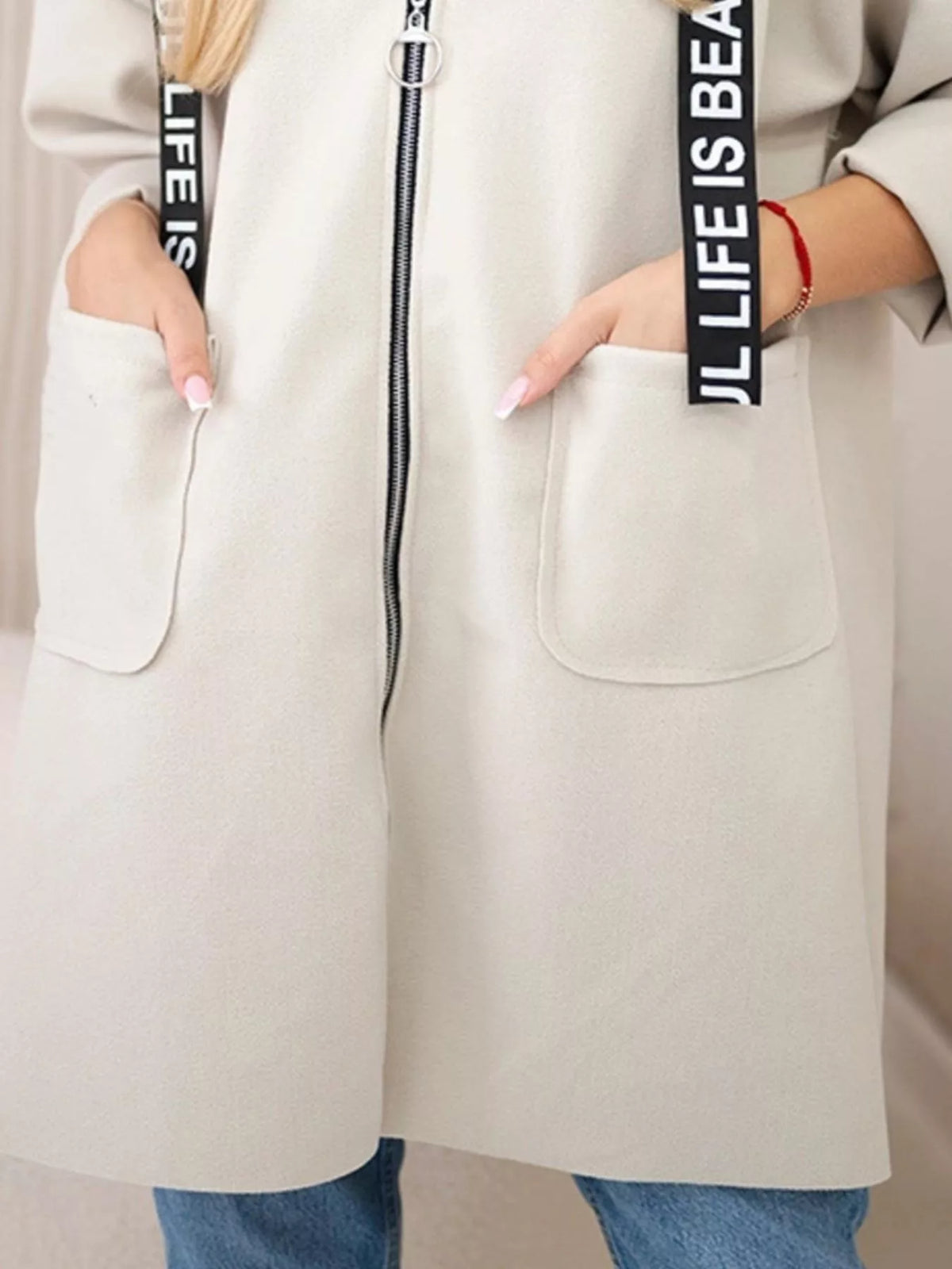Full Size Hooded Zip-Up Longline Outerwear Plus Size, view 2