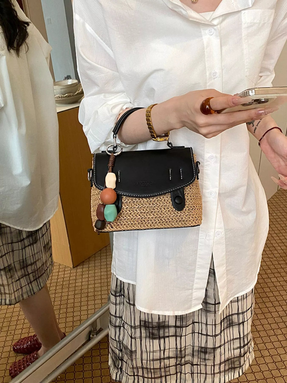 Two-Tone Woven Crossbody Bag - Lilixa.store