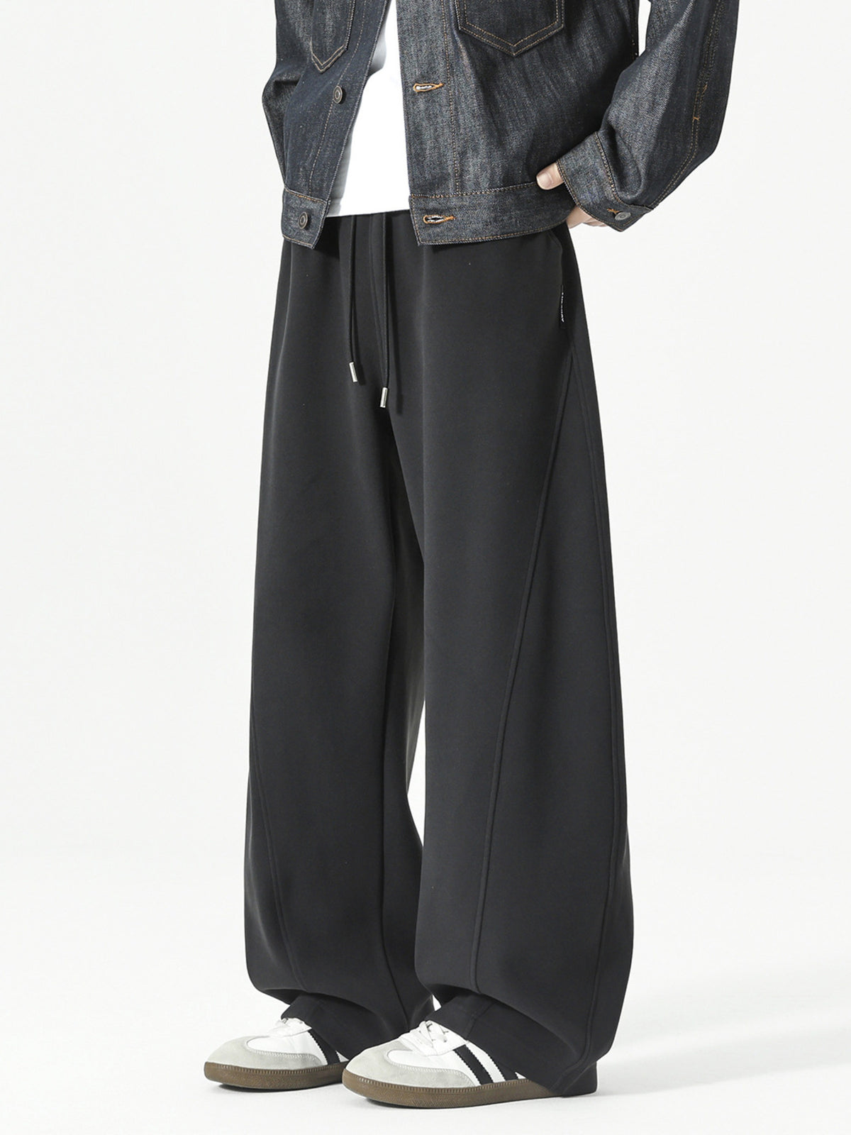 Men's Plus Size Wide Leg Casual Drawstring Pants in Black