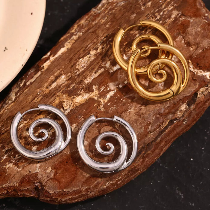 Stainless Steel Spiral Hoop Earrings in Gold