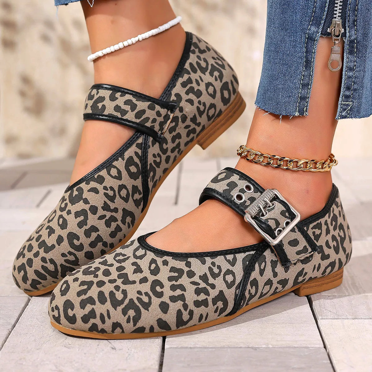 Leopard Print Mary Jane Loafers, view 5