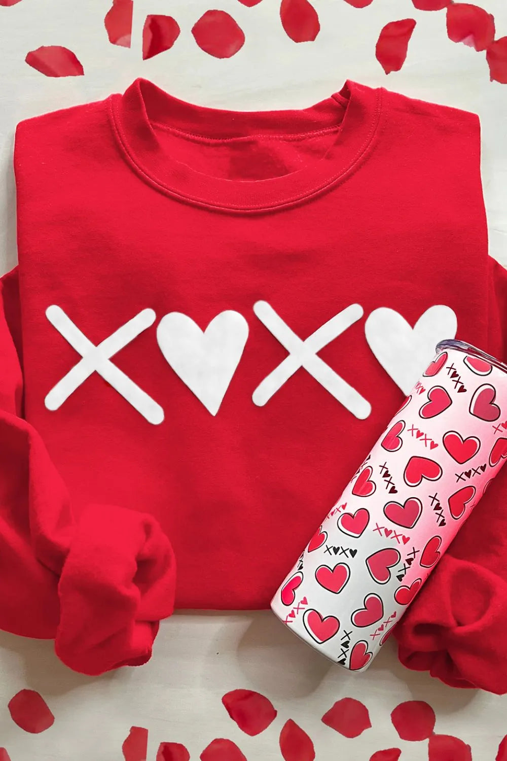 Valentine’s Day XOXO Round Neck Drop Shoulder Sweatshirt - Lilixa.store