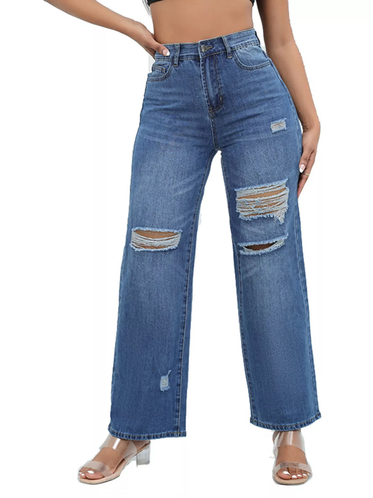 Distressed Wide-Leg Jeans - Lilixa.store