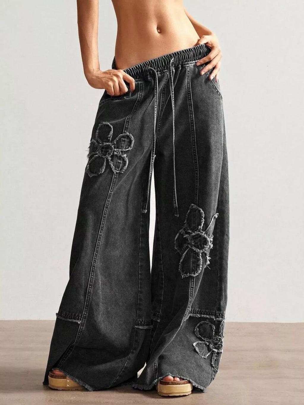 Flower Wide Leg Jeans - Lilixa.store