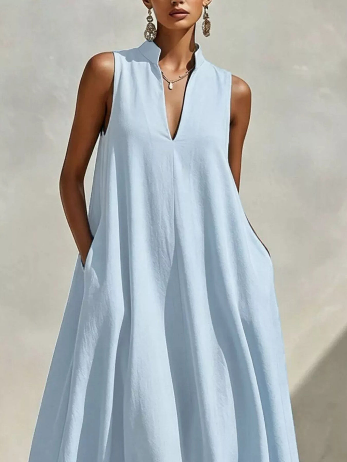 Sleeveless Maxi Dress with Side Pockets - Lilixa.store
