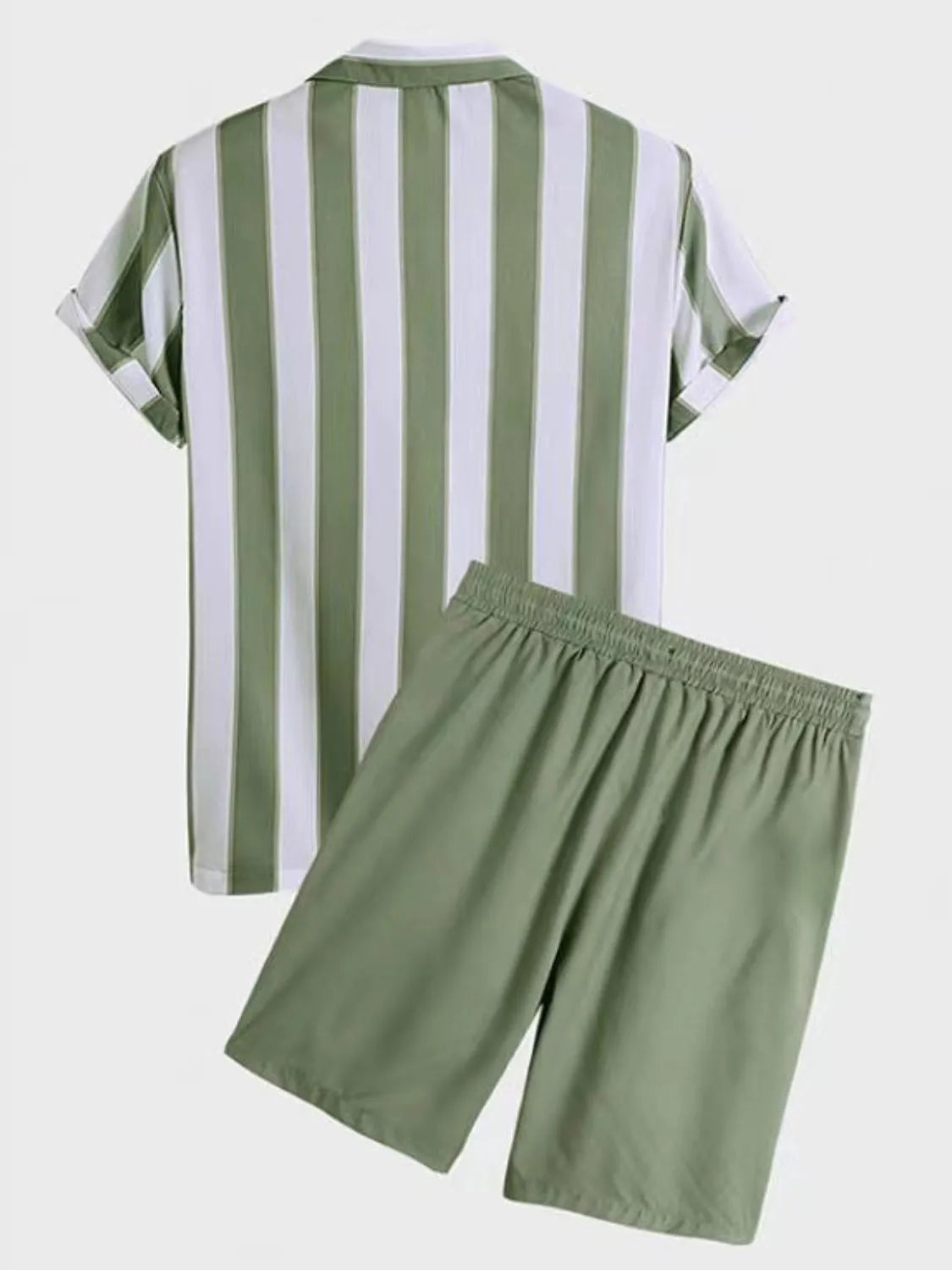 Men's Full Size Striped Casual Shirt and Shorts Set Plus Size in Green, view 2
