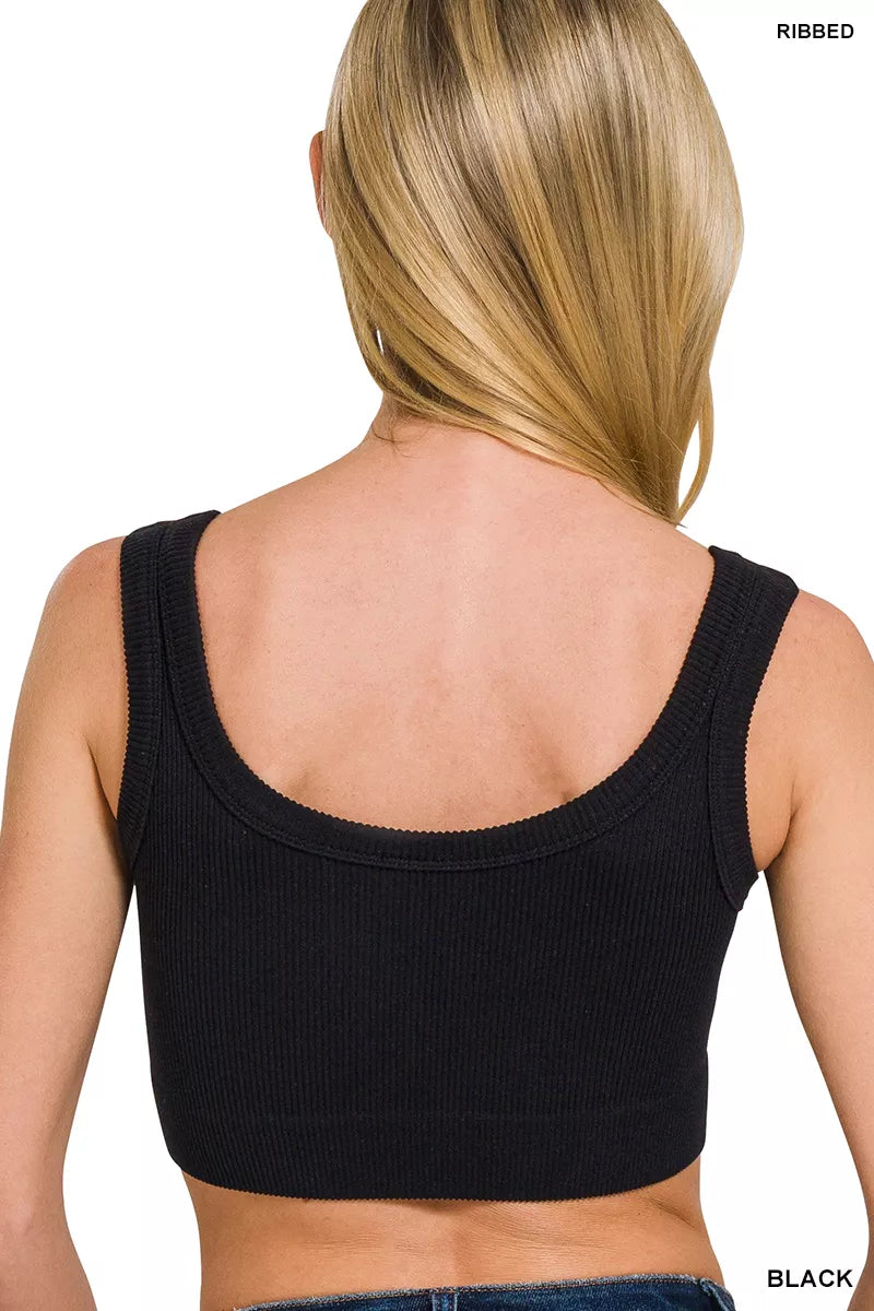 Zenana Seamless Ribbed Scoop Neck Cropped Tank - Lilixa.store