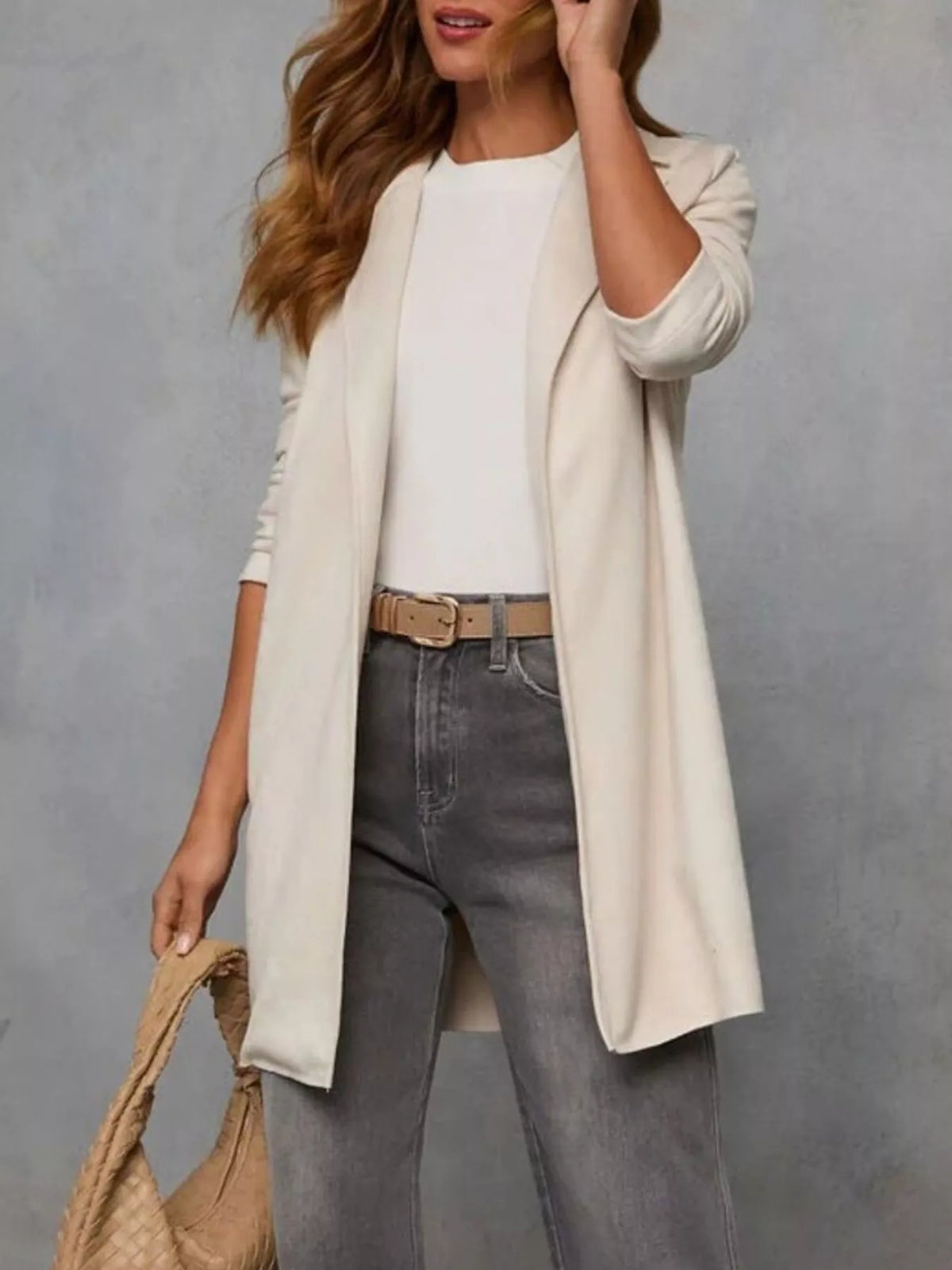 Full Size Open Front Longline Outerwear Plus Size, view 5