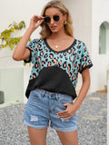 Ivy Lane Leopard Waffle-Knit Short Sleeve Top - Lilixa.store