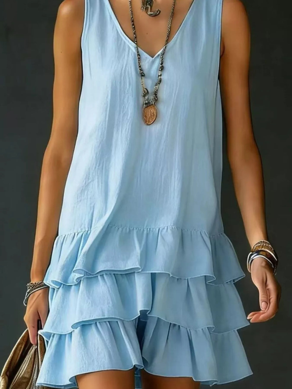 Full Size Ruffled Hem V-Neck Sleeveless Dress Plus Size - Lilixa.store