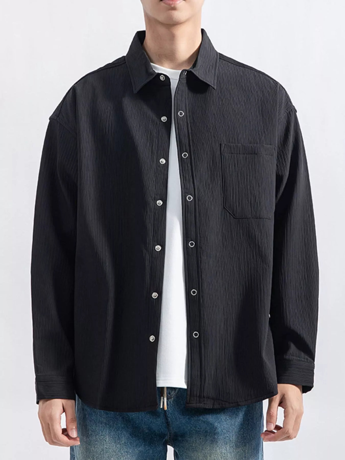 Men's Plus Size Casual Textured Button-Down Shirt