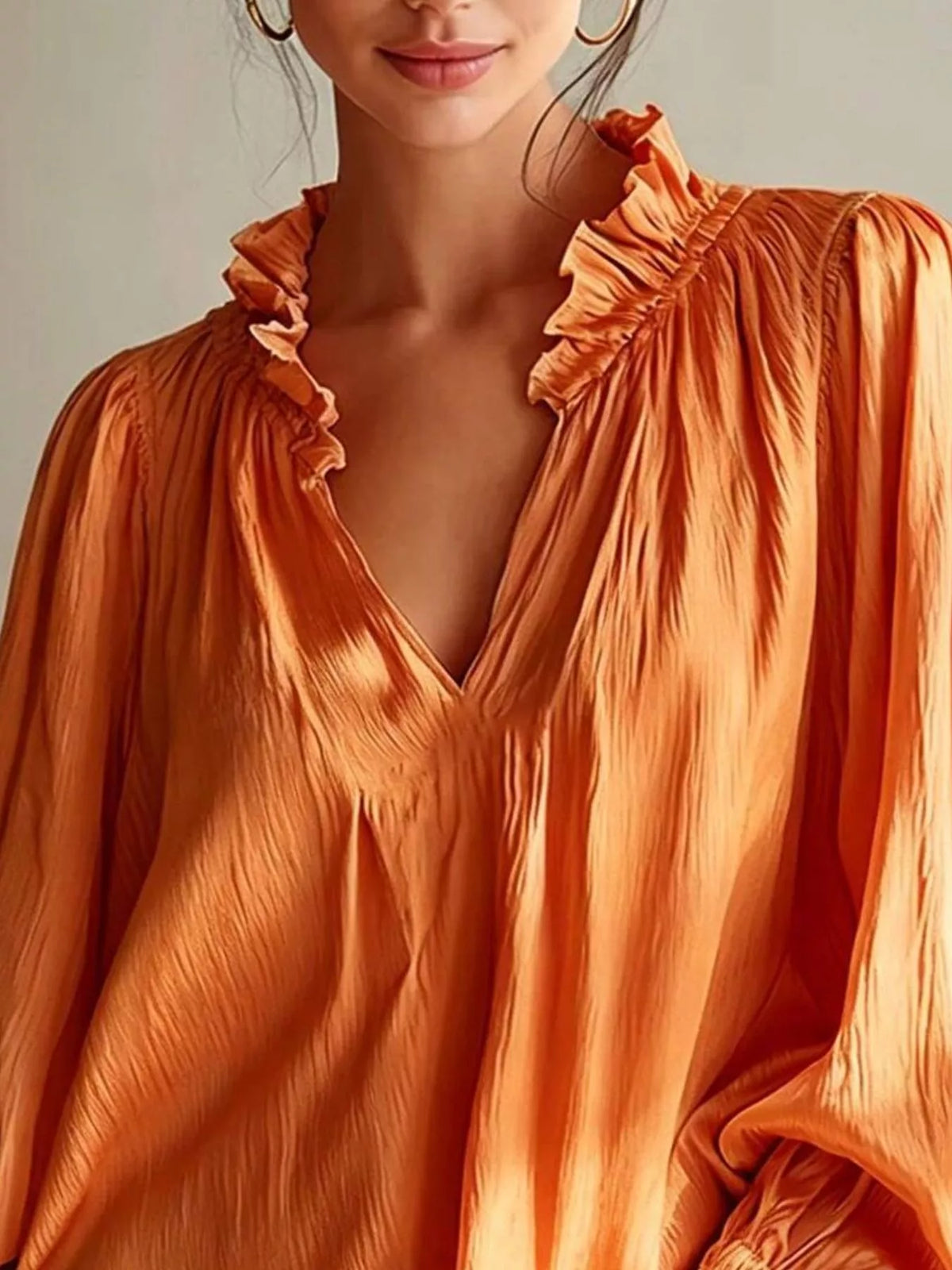 Ruffle Trim Long Sleeves Blouse - Lilixa.store