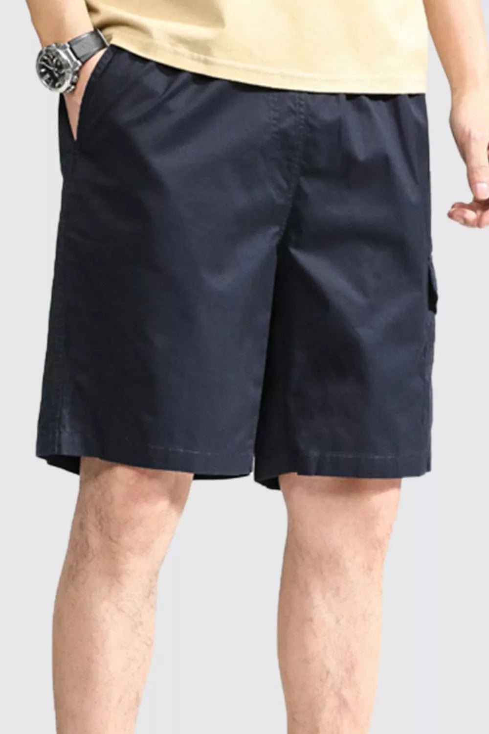 Men's Plus Size Casual Elastic Waist Shorts in Dark Blue