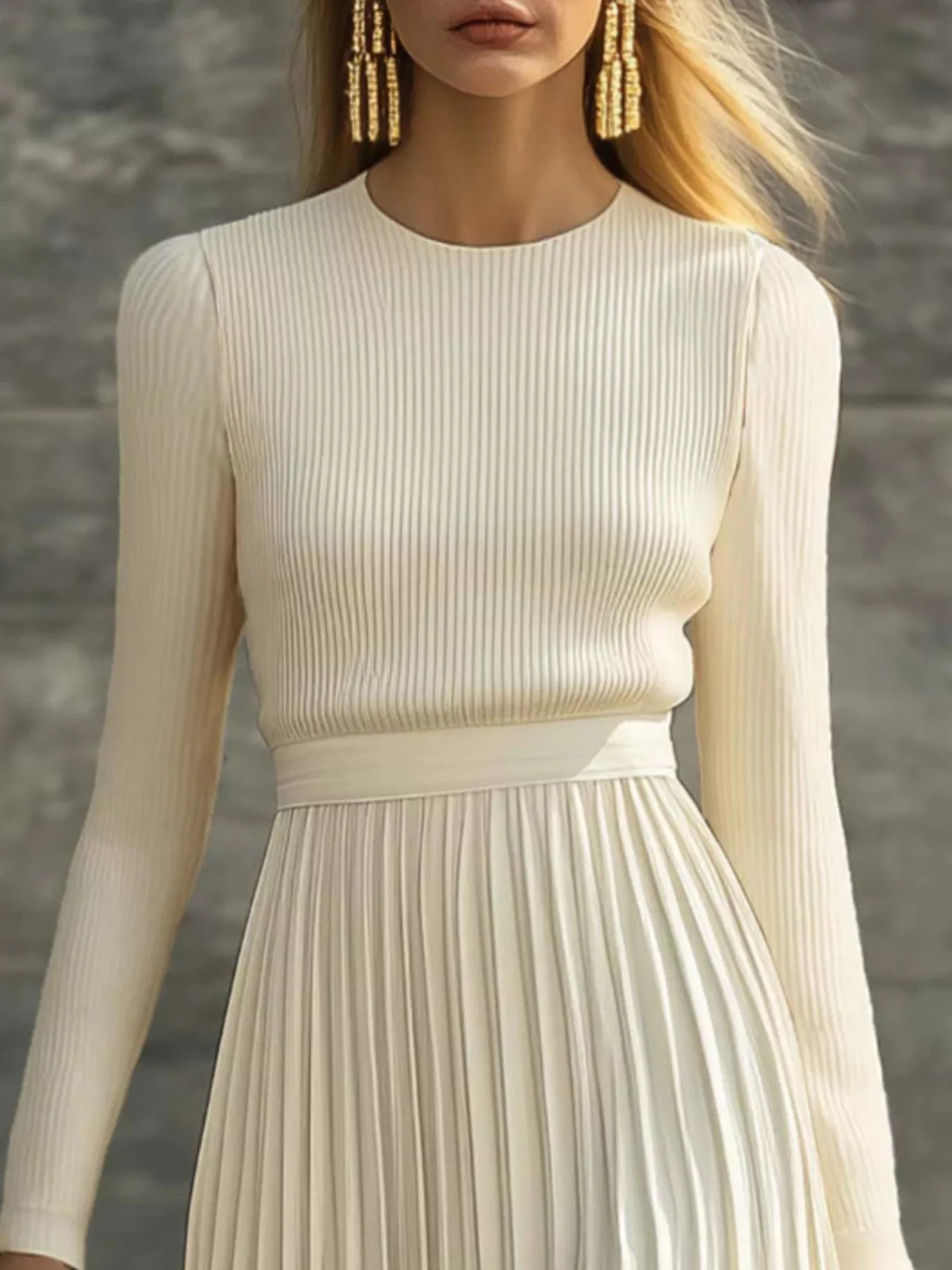 Ribbed Knit Pleated Midi Dress - Lilixa.store