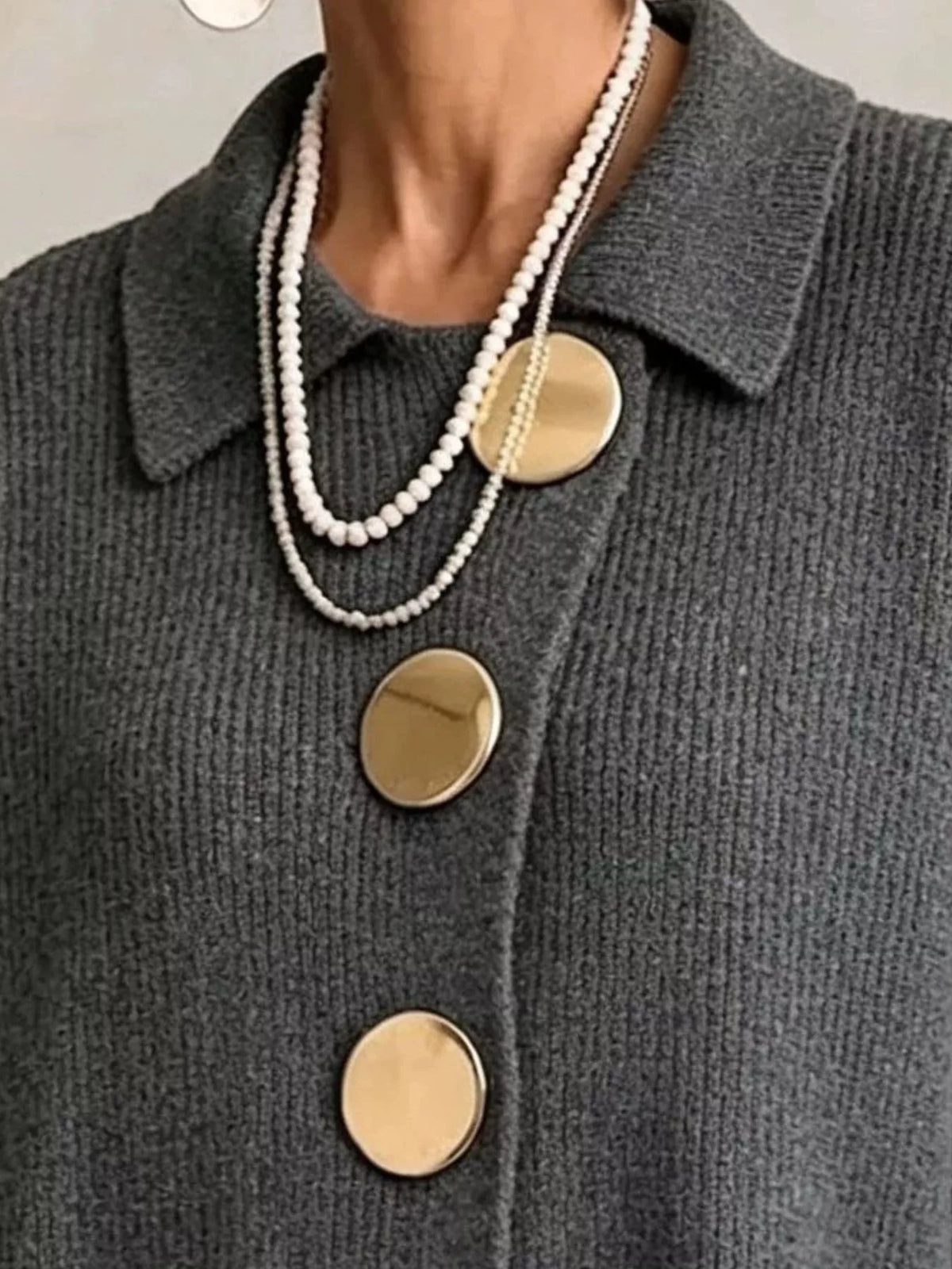 Full Size Gold Buttons Lantern Sleeve Cardigan Plus Size - Lilixa.store