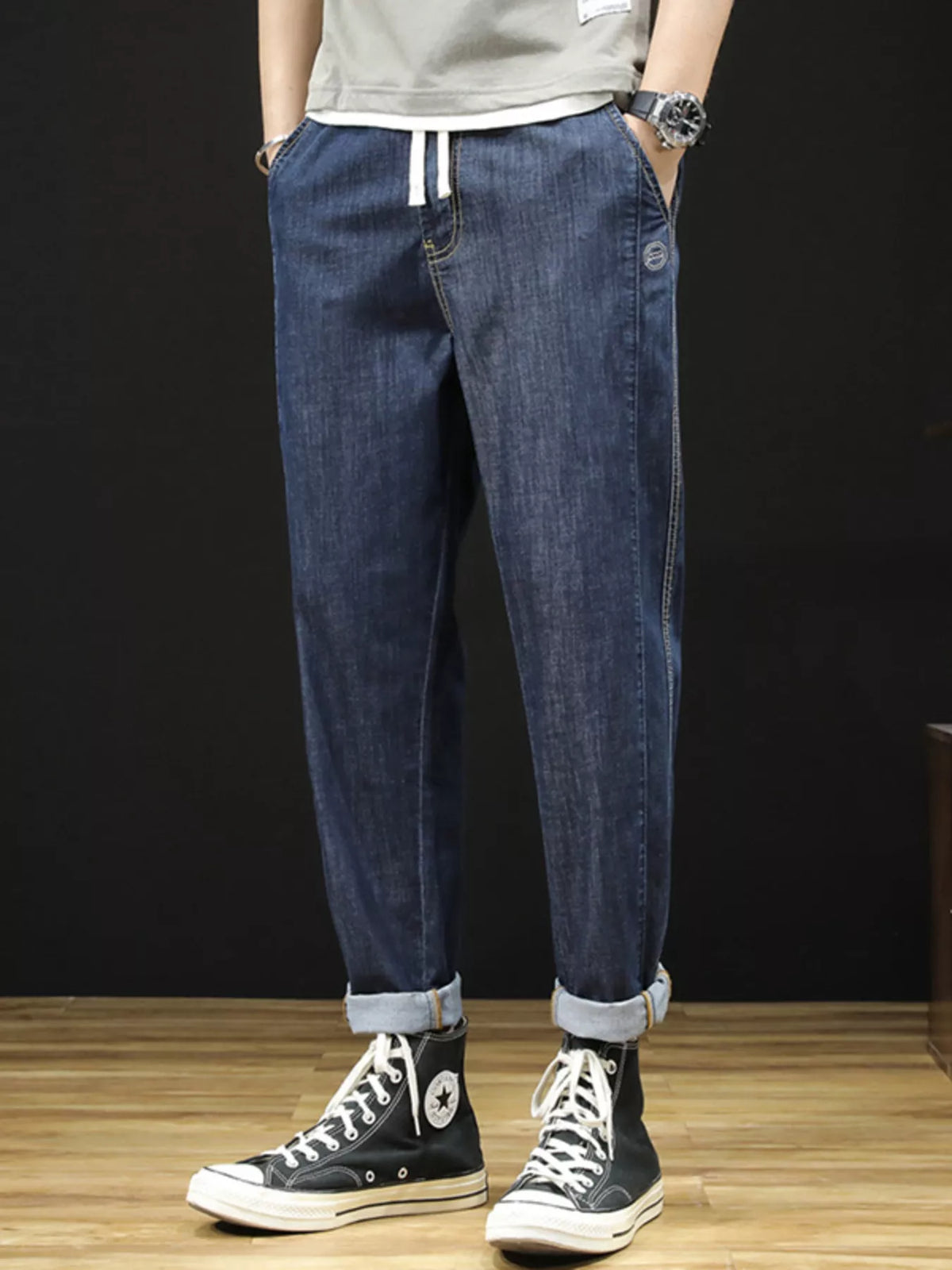Men's Plus Size Drawstring Straight Leg Jeans - Lilixa.store