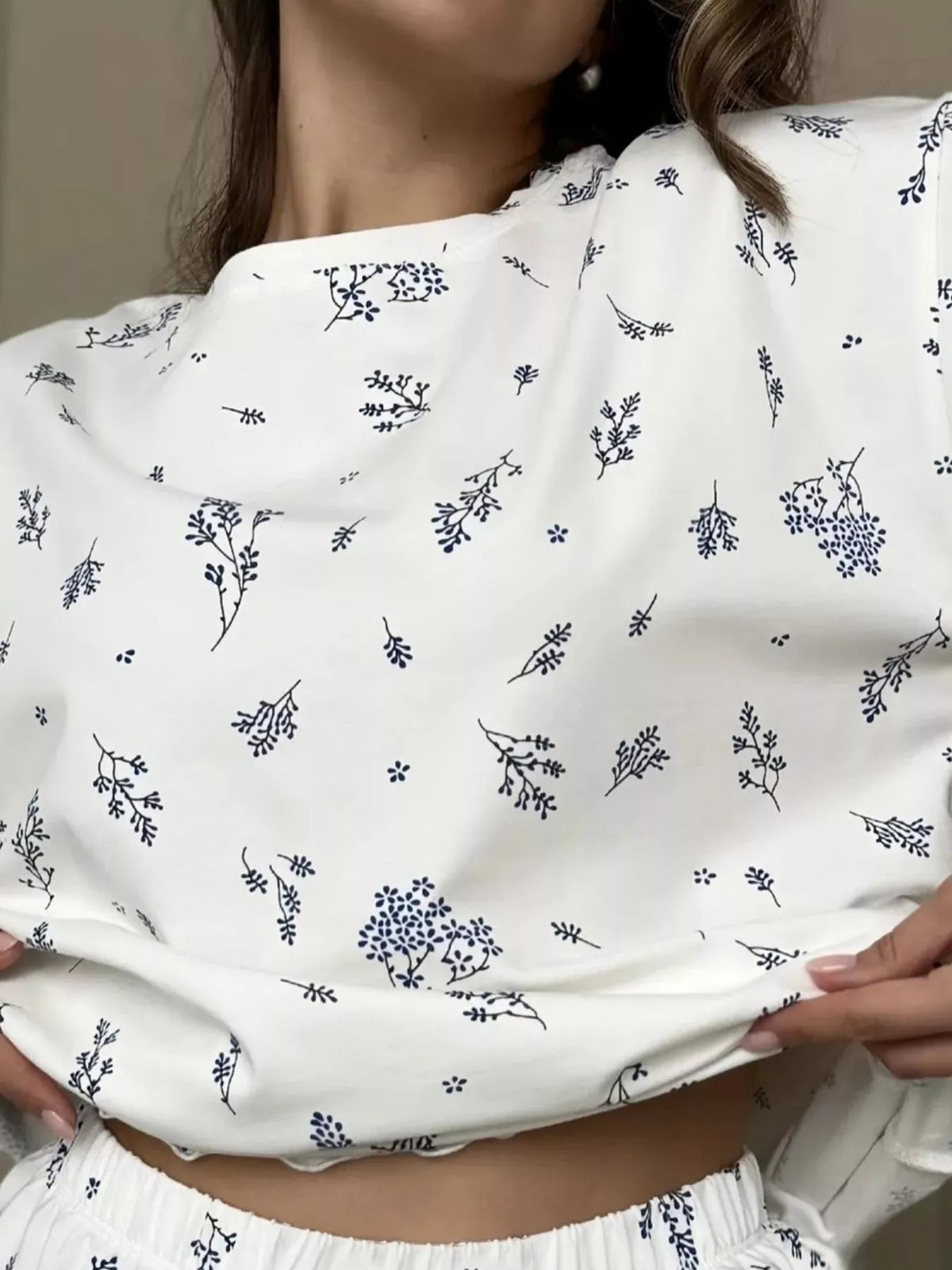 Floral Print Short Sleeve Top and Shorts Lounge Set