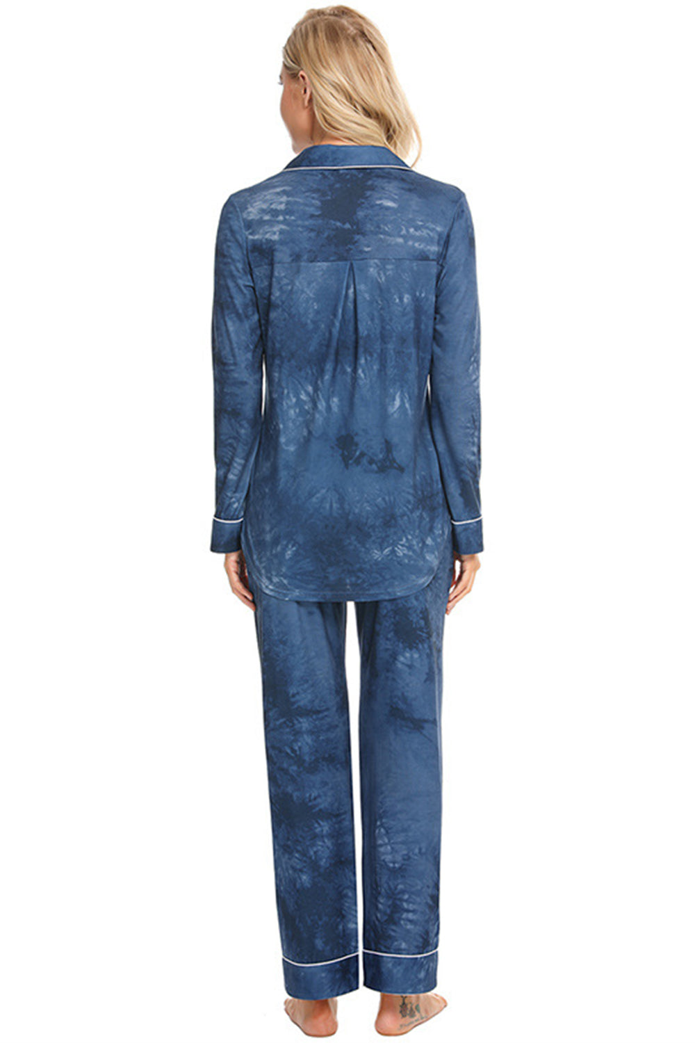 Collared Neck Long Sleeve Loungewear Set with Pockets - Lilixa.store